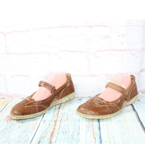 Josef Seibel Brown Cutout Leather Mary Jane Flat Shoes Size US 11 - Picture 2 of 9